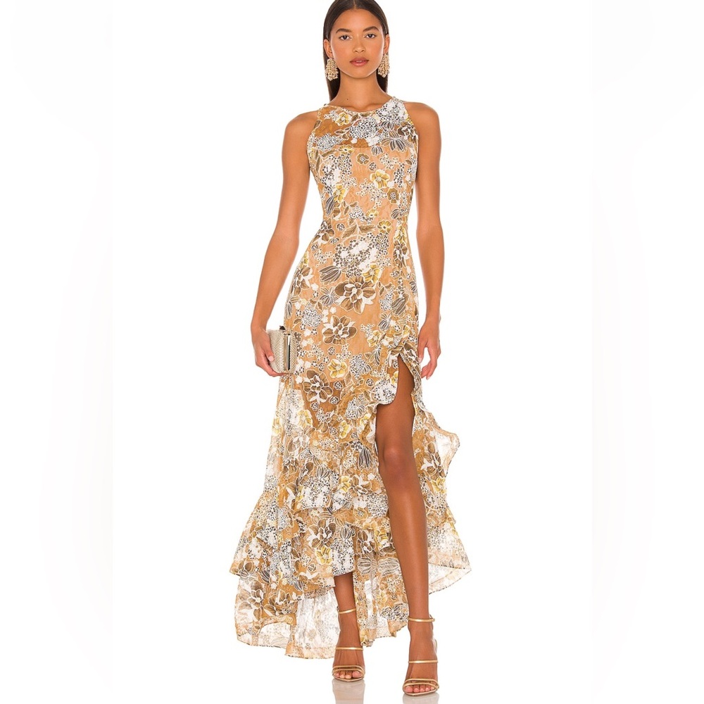 Bronx and Banco Gold and White Asymmetrical Dress